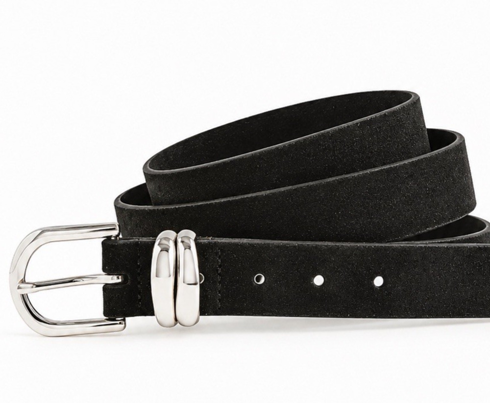 J Crew Double Keeper Suede Belt Womens L/XL Black Minimalist Classic Luxury
